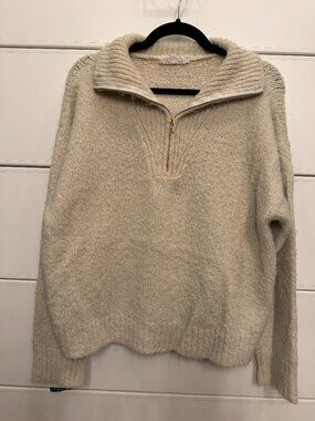 Heyday Maternity Oatmeal Beige Chunky Quarter Zip Collared Sweater, Size L
